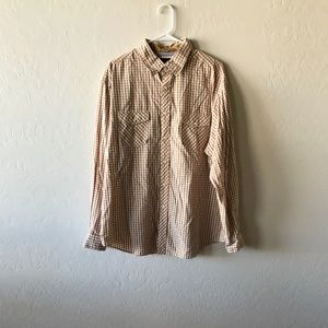 BROWN + WHITE CHECKERED DRESS SHIRT by CASUALS!!